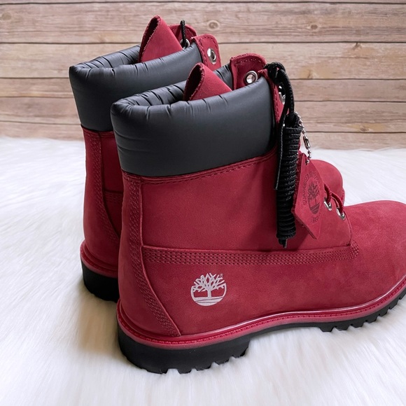 Timberland Men’s Premium 6 Inch Waterproof Dark Red Boots - Picture 2 of 8